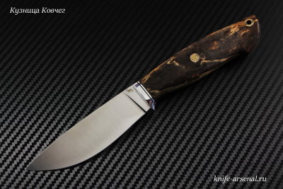 Berkut2 knife powder steel S390 handle stabilized Karelian birch/mosaic pins