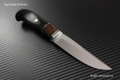 Knife Finnish steel D2 handle stabilized hornbeam/iron wood/mosaic pins