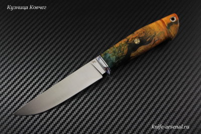 Scout knife powder steel M390 handle two-color stabilized Karelian birch/mosaic pins
