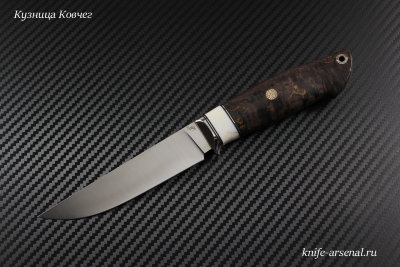 Scout knife powder steel S390 handle stabilized Karelian birch /walrus tusk/mosaic pins/bolster nickel silver