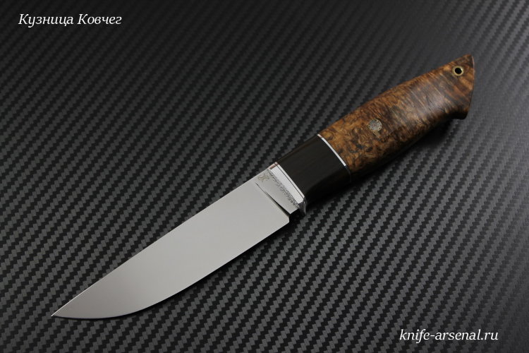 Scout knife German steel D2 handle stabilized Karelian birch/ebony