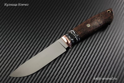 Taiga knife steel S390 handle stabilized Karelian birch/stabilized mammoth tooth/mosaic pins/bolster bronze