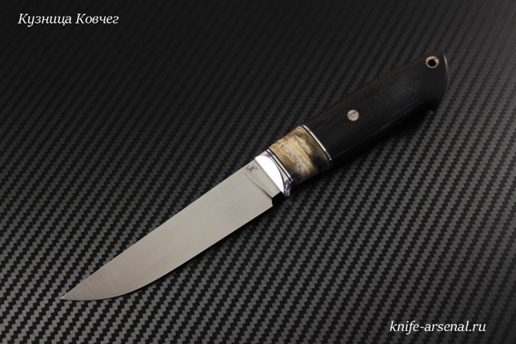 Scout knife steel M398 handle stabilized hornbeam /mammoth tooth/mosaic pins/bolster White metal