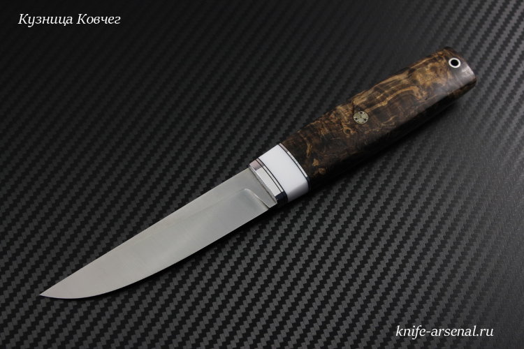 Knife Fin steel M390 handle stabilized Karelian birch /Corian stone/mosaic pins