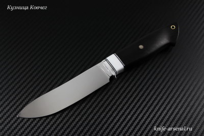 Taiga knife, steel D2, handle black hornbeam + corian, mosaic pin