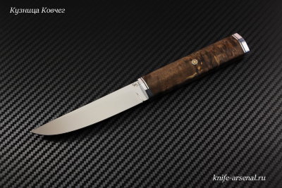 Knife Fin steel D2 handle stabilized Karelian birch/mosaic pins