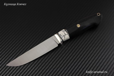 Нож Скаут сталь S390 рукоять стабилизированный бивень мамонта/стабилизированный граб/мозаичные пины/больстер мельхиор