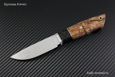 Нож Беркут порошковая сталь М390 рукоять стабилизированная карельская береза с проставкой акрилового композита, мозаичный пин