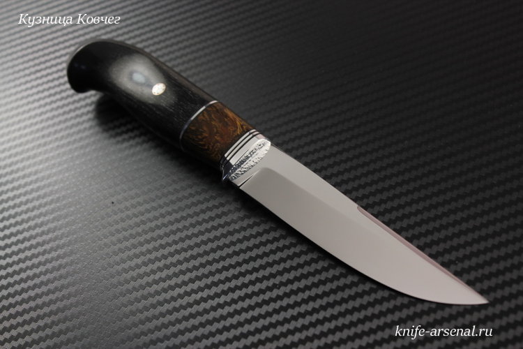 Knife Finnish steel Elmax handle stabilized hornbeam/iron wood/mosaic pins