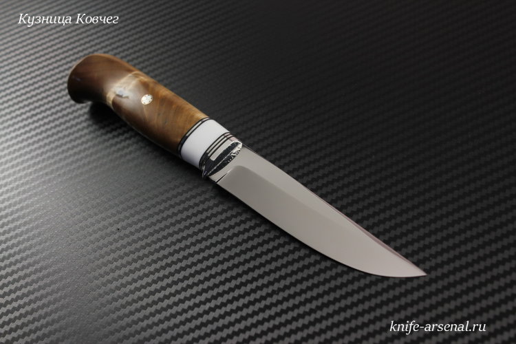 Knife Finnish steel Elmax handle stable. suvel karelian birch/corian /mosaic pins