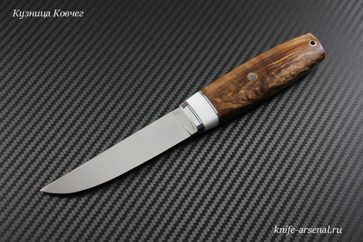 Knife Fin German steel D2 handle stabilized Karelian birch /composite (imitation bone)