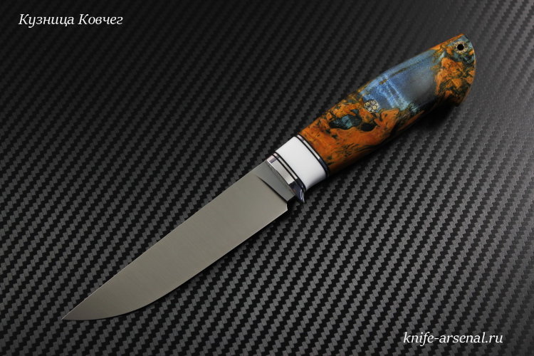 Scout knife K340 steel handle stabilized two-tone Karelian birch /Corian /mosaic pins