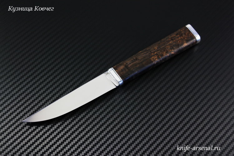 Knife Fin steel D2 handle stabilized Karelian birch