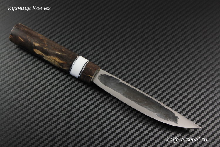 Yakut knife forged steel X12MF (thermocycled) handle stabilized Karelian birch/korian