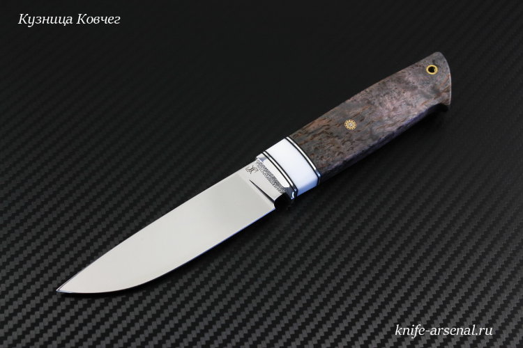 Scout knife small steel D2 handle stabilized Karelian birch /composite (imitation bone)