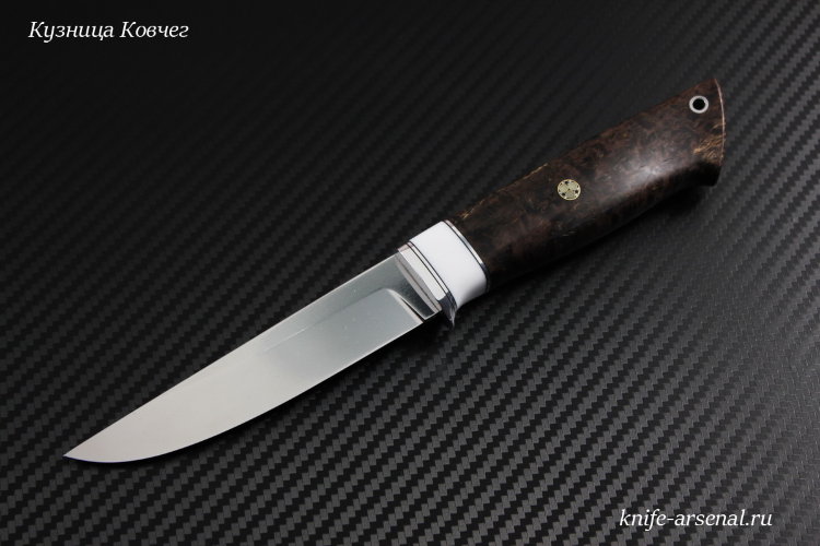 Fishing knife steel D2 handle stabilized Karelian birch/Korian stone