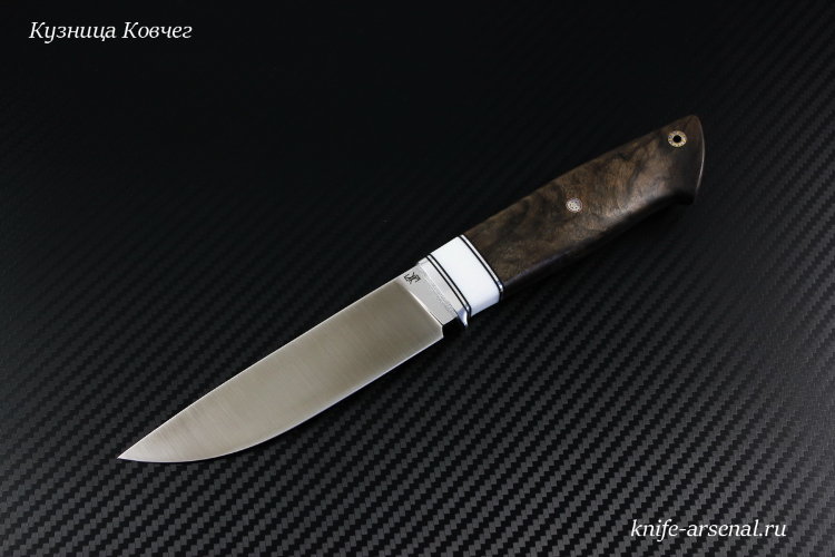 Scout knife, Elmax steel, handle stabilized root + corian, jewelry pin