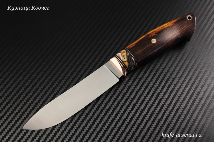 Taiga knife steel M398 handle iron wood /mammoth tooth/mosaic pins/bolster bronze