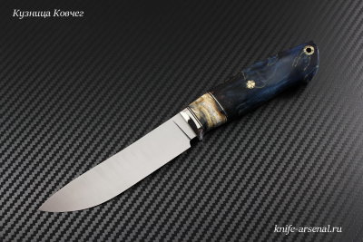 Нож Таёжный сталь M390 рукоять зуб мамонта/стабилизированная карельская береза/мозаичные пины