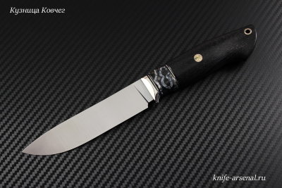 Нож Таёжный сталь S390 рукоять зуб мамонта/стабилизированный граб/мозаичные пины/больстер мельхиор