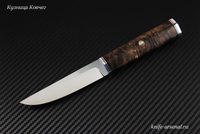 Нож Фин сталь N690 рукоять стабилизированная карельская береза/сквозной монтаж/мозаичные пины
