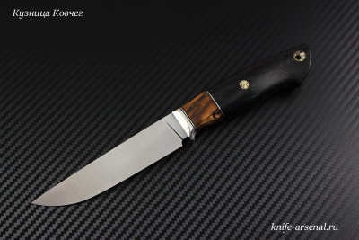 Нож Скаут сталь M390 рукоять стабилизированный бивень мамонта/стабилизированный черный граб/мозаичные пины/больстер мельхиор