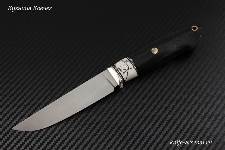 Нож Скаут сталь M390 рукоять стабилизированный бивень мамонта/стабилизированный граб/мозаичные пины/больстер мельхиор